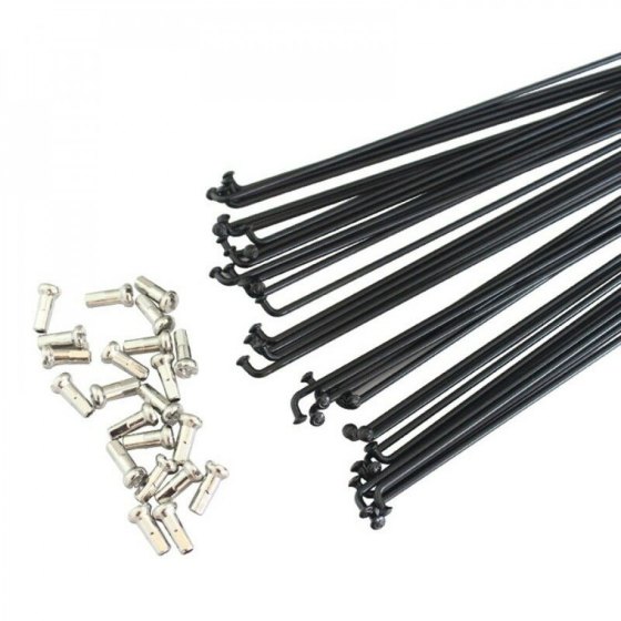 MvTek Kit 10 Pezzi Raggi Inox 2mm 272mm Colore Nero Con Nipples Silver